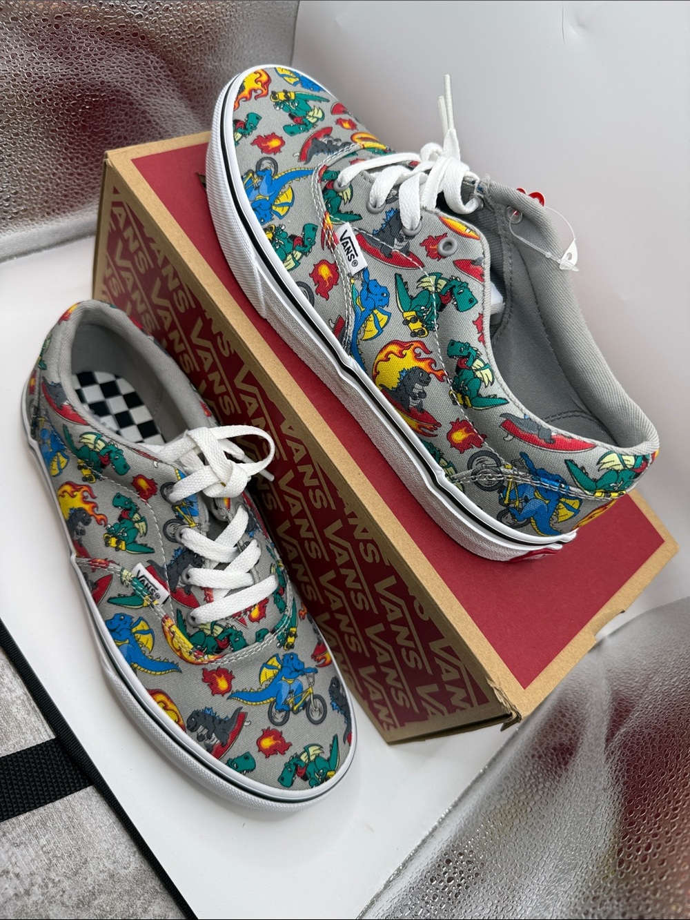 Vans Grey Canvas Sneakers with Colorful Dino Print - Picture 4 of 7